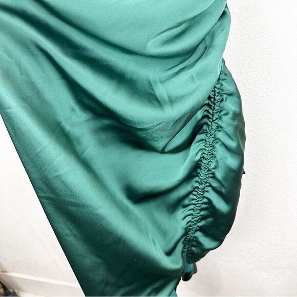Lavish Alice Emerald Green Satin Cocktail Midi Sexy Dress Ruched Cowel Size 14 - Picture 7 of 9